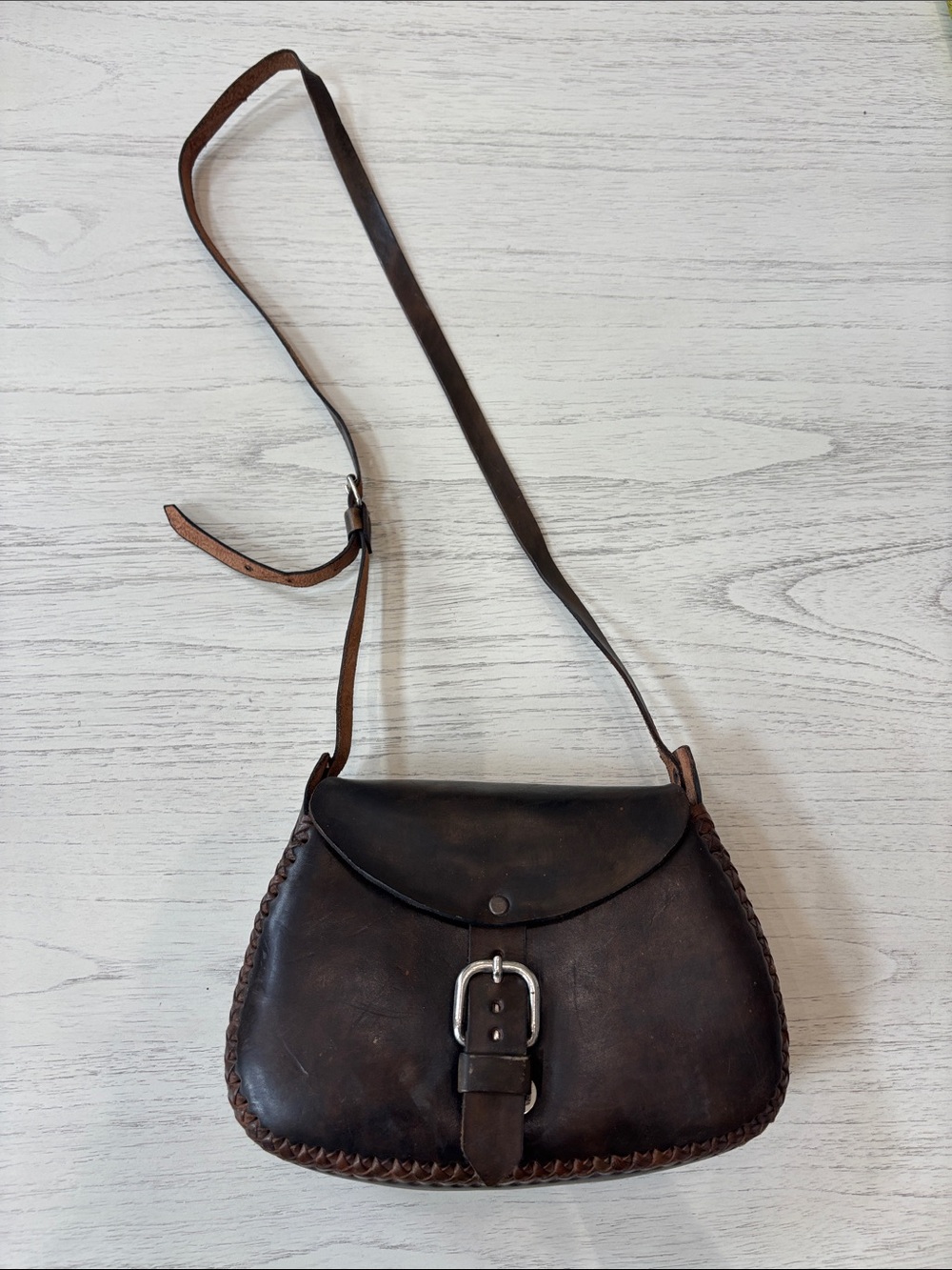Vintage Handmade Mexican Leather Saddle Bag Crossbody